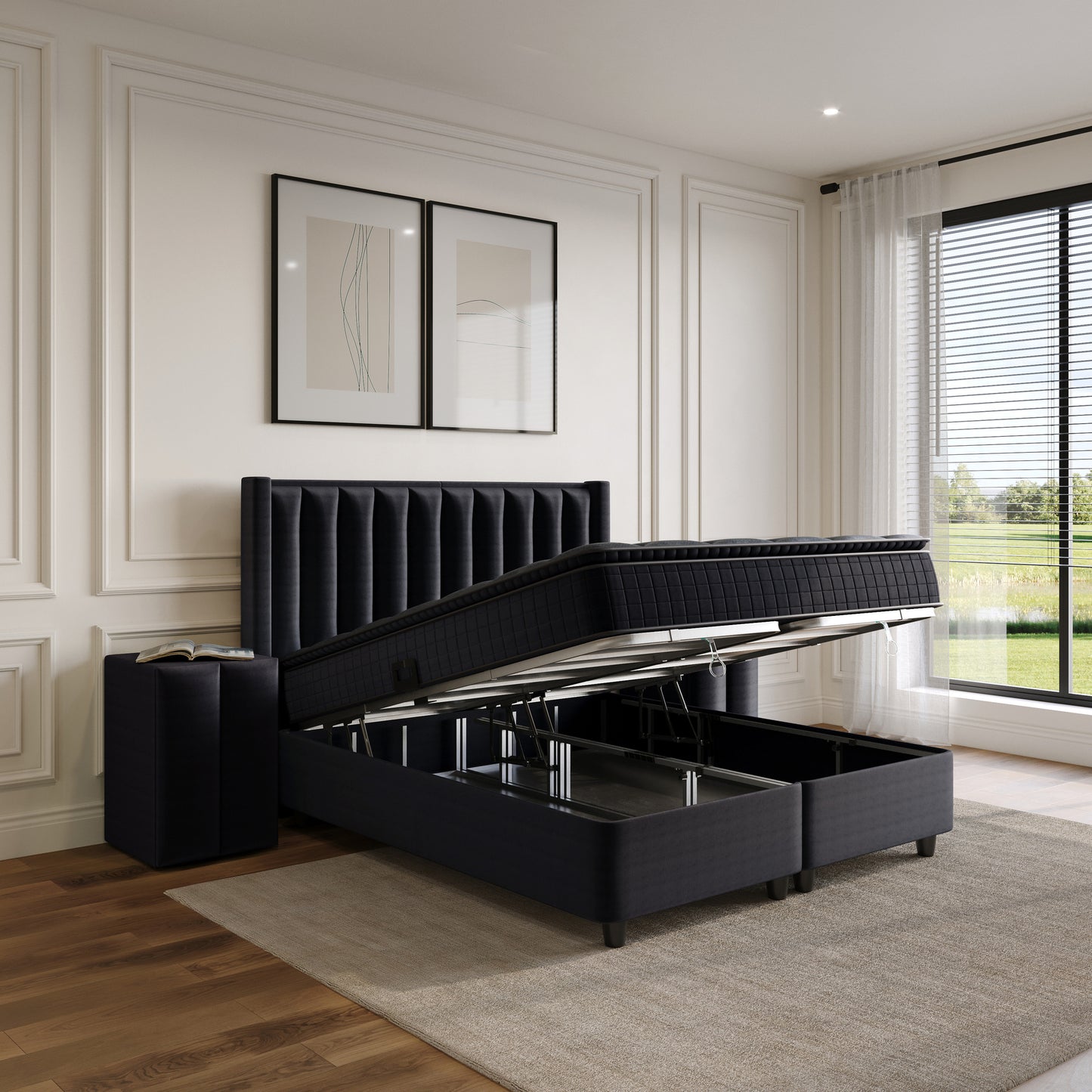 Opbergboxspring Blackpearl Antraciet 90x200