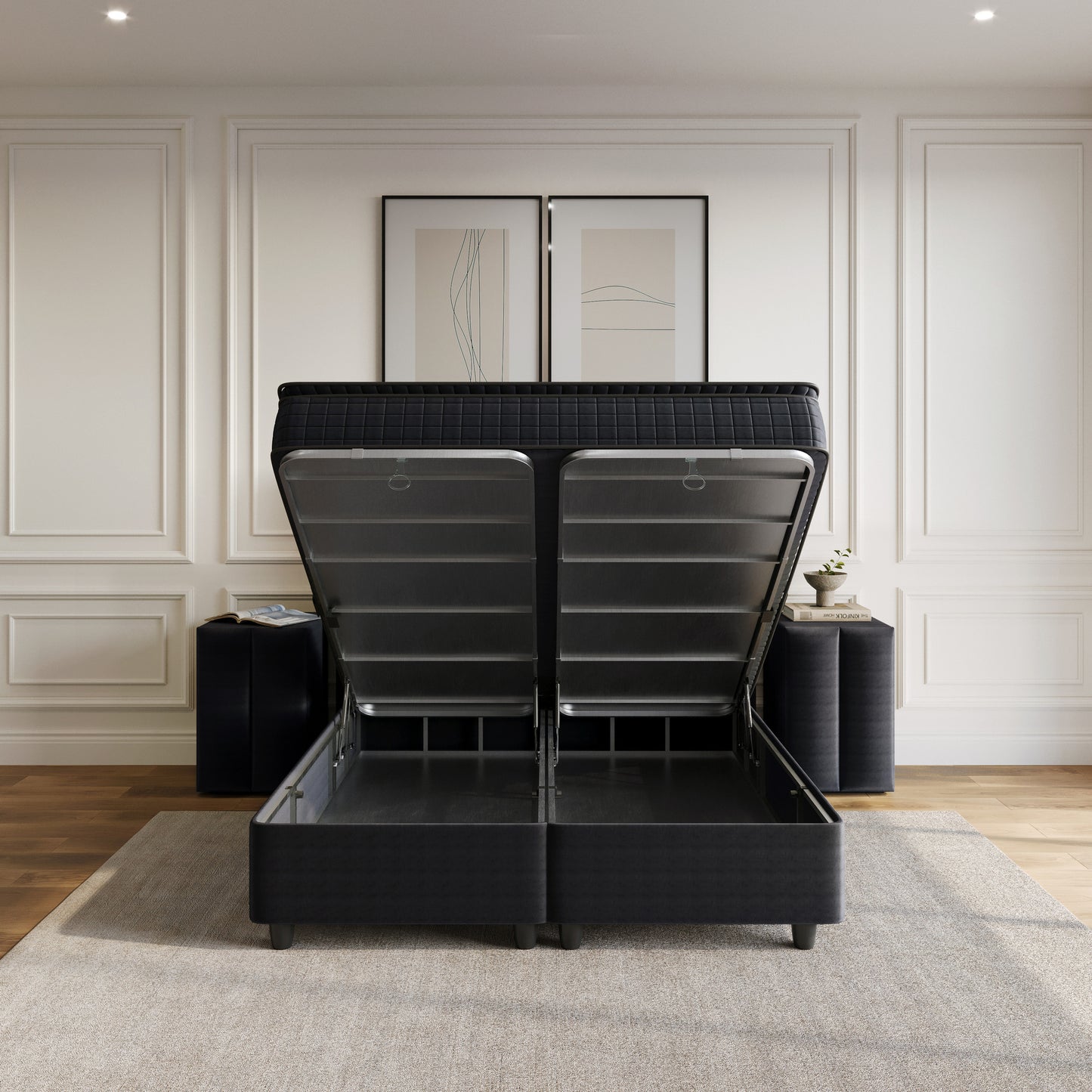 Opbergboxspring Blackpearl Antraciet 90x200