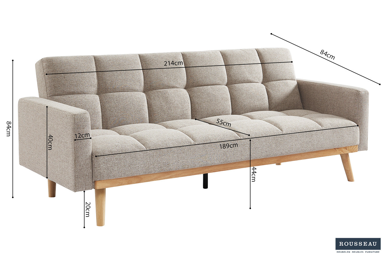 Sofa bed 'Adana' Fabric Davis Neve 13 Beige