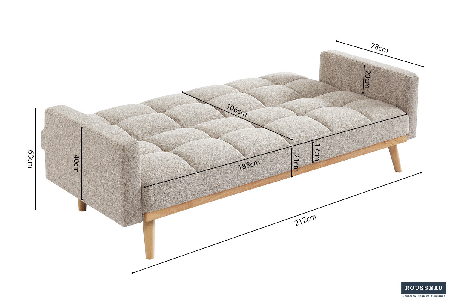 Sofa bed 'Adana' Fabric Davis Neve 13 Beige