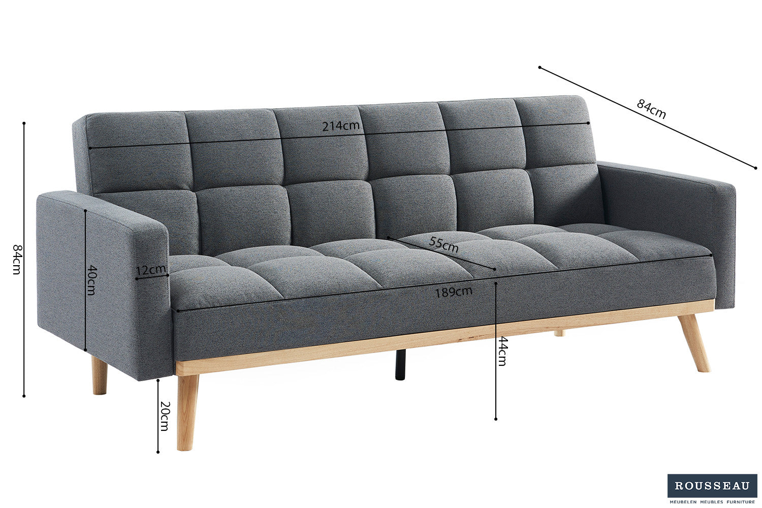 Sofa bed 'Adana' Fabric Davis Neve 97 Gray