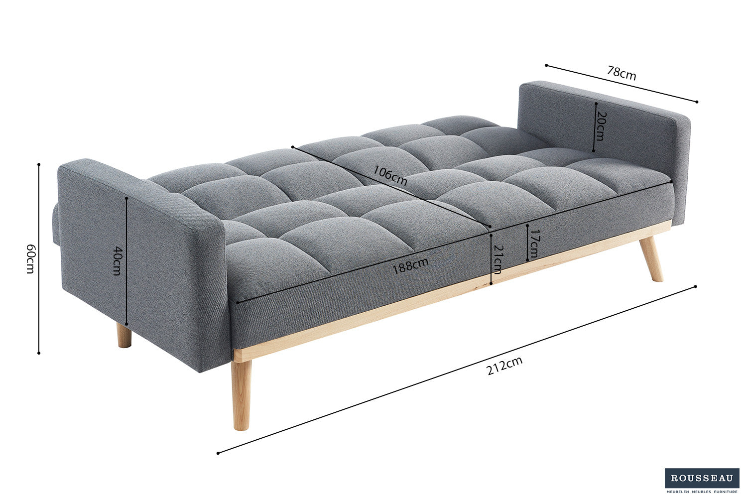 Sofa bed 'Adana' Fabric Davis Neve 97 Gray