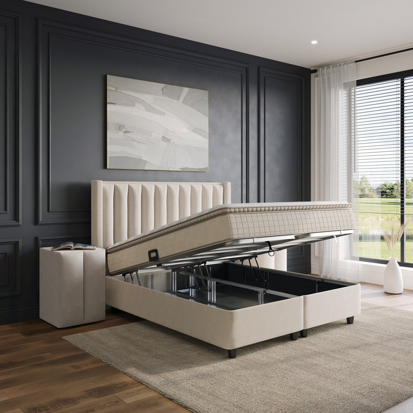 Opbergboxspring Blackpearl Beige 90x200