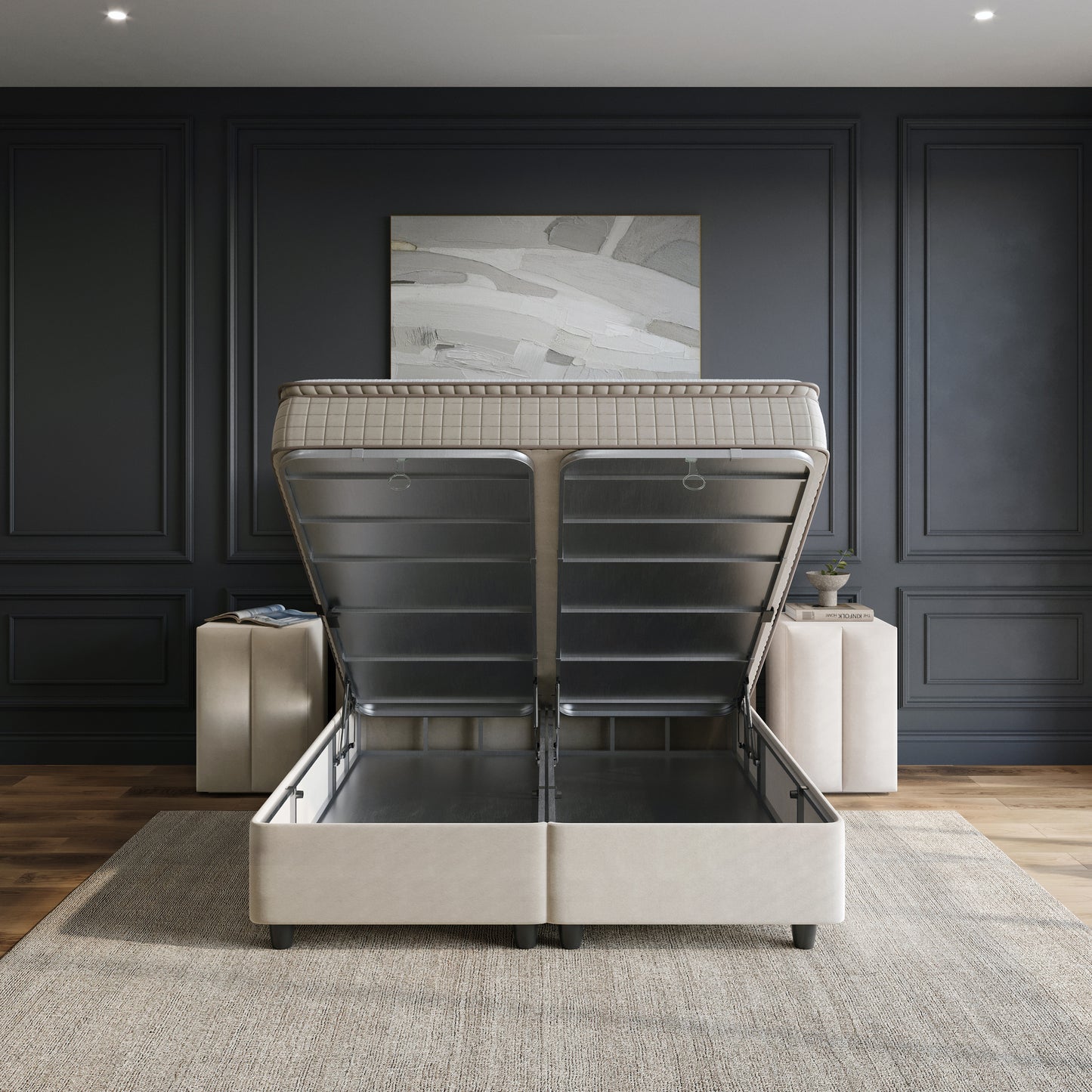 Opbergboxspring Blackpearl Beige 90x200