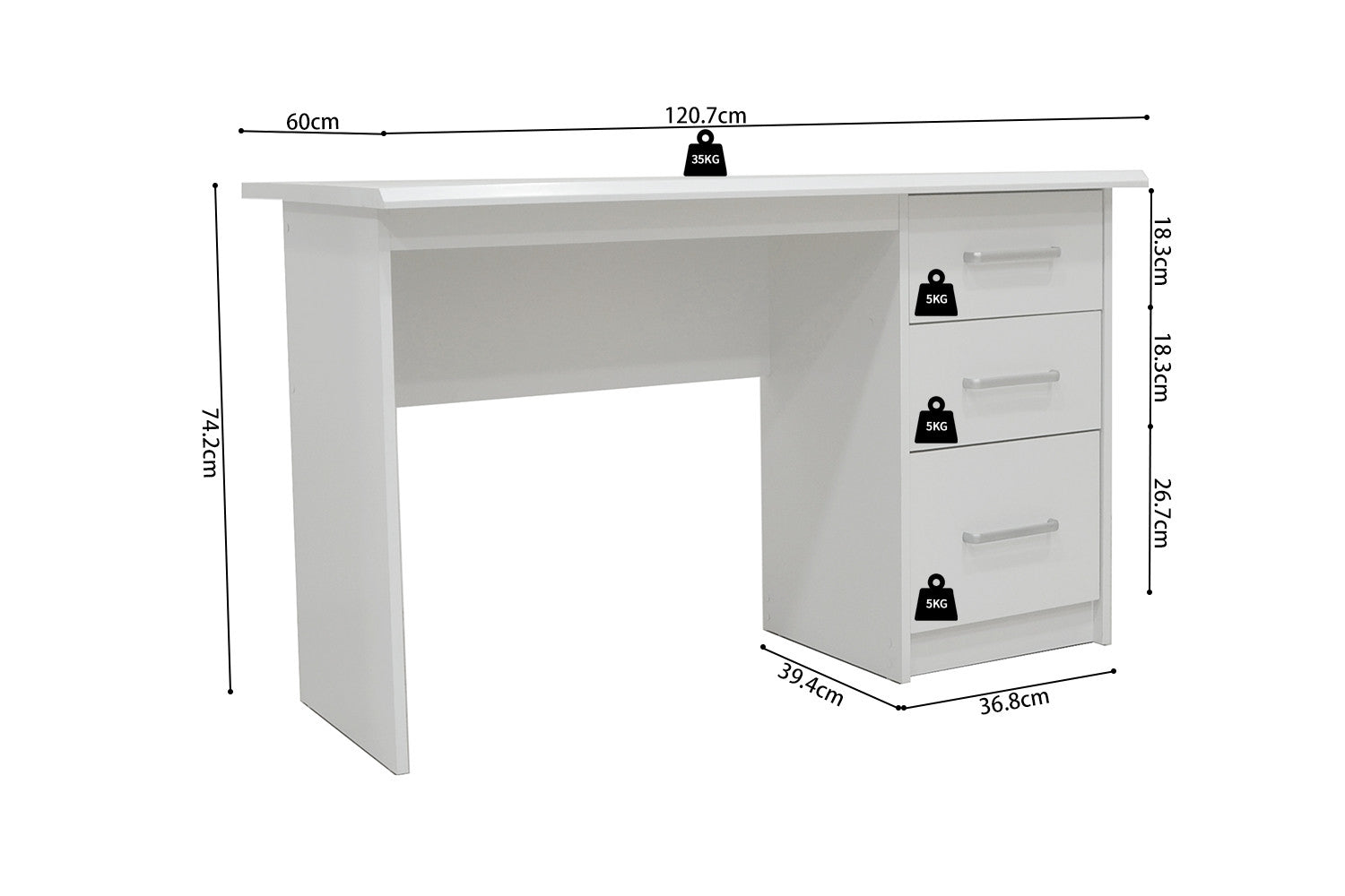 Desk 'Mateo' 3 drawers White