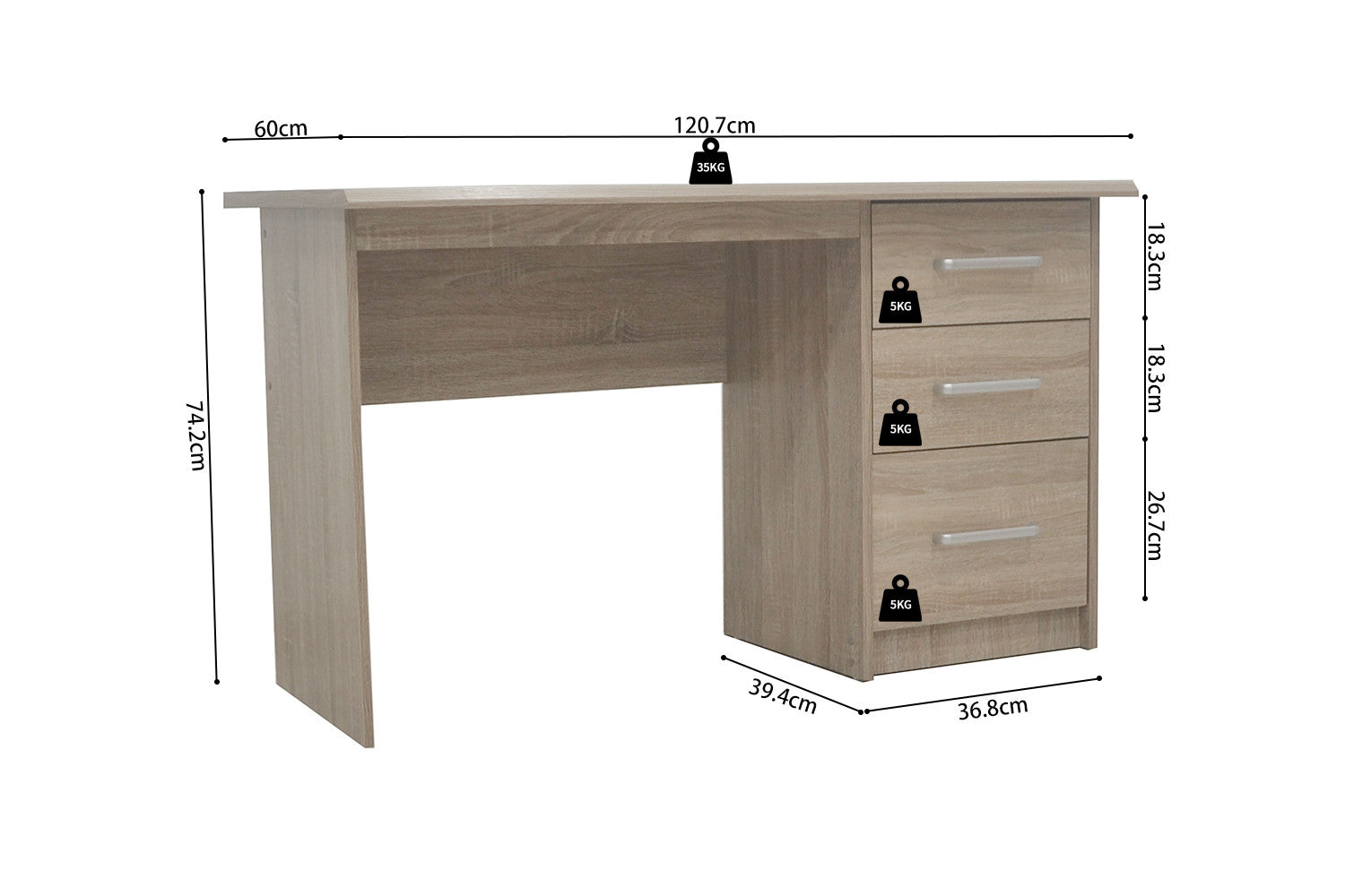 Mateo desk with 3 drawers, Sonoma