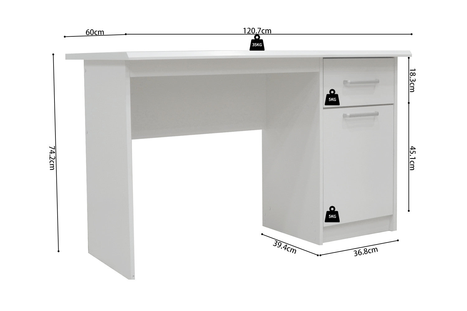 Desk 'Milou' 1 drawer 1 door White