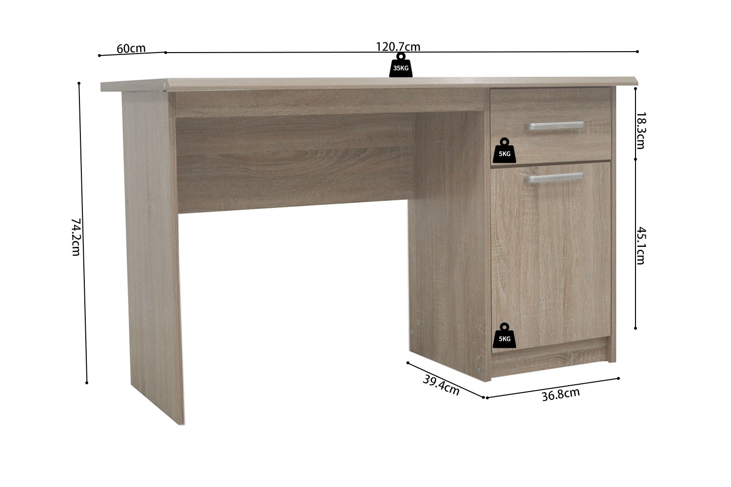 Desk 'Milou' 1 drawer 1 door Sonoma