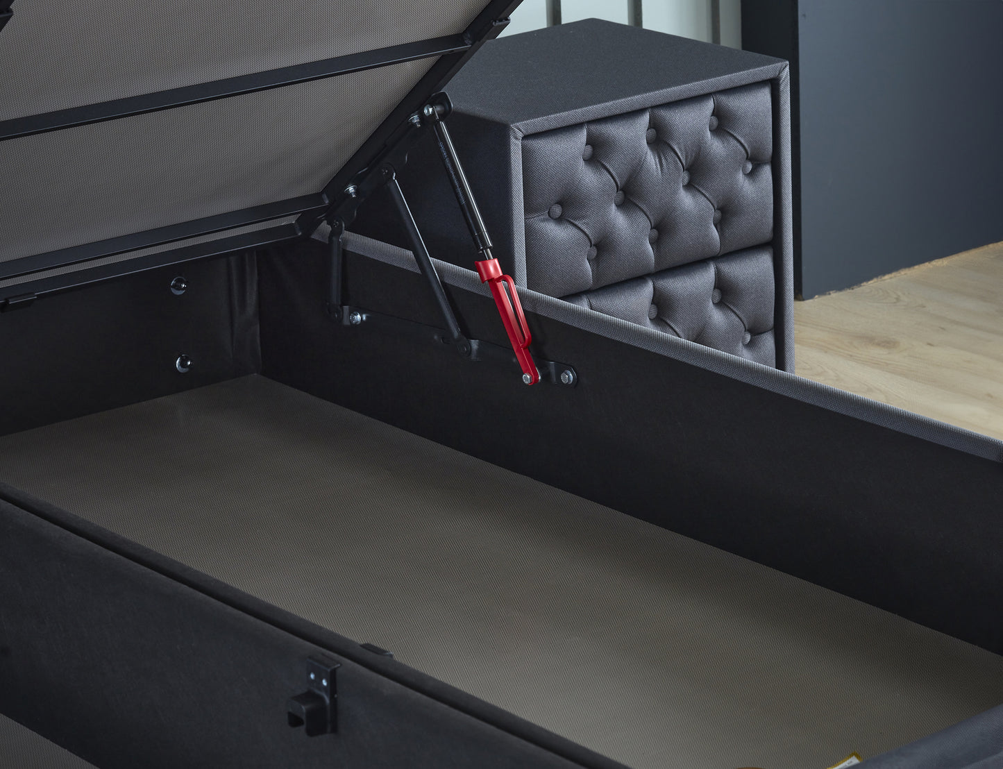 Opbergboxspring Chestybedd Antraciet 180x200