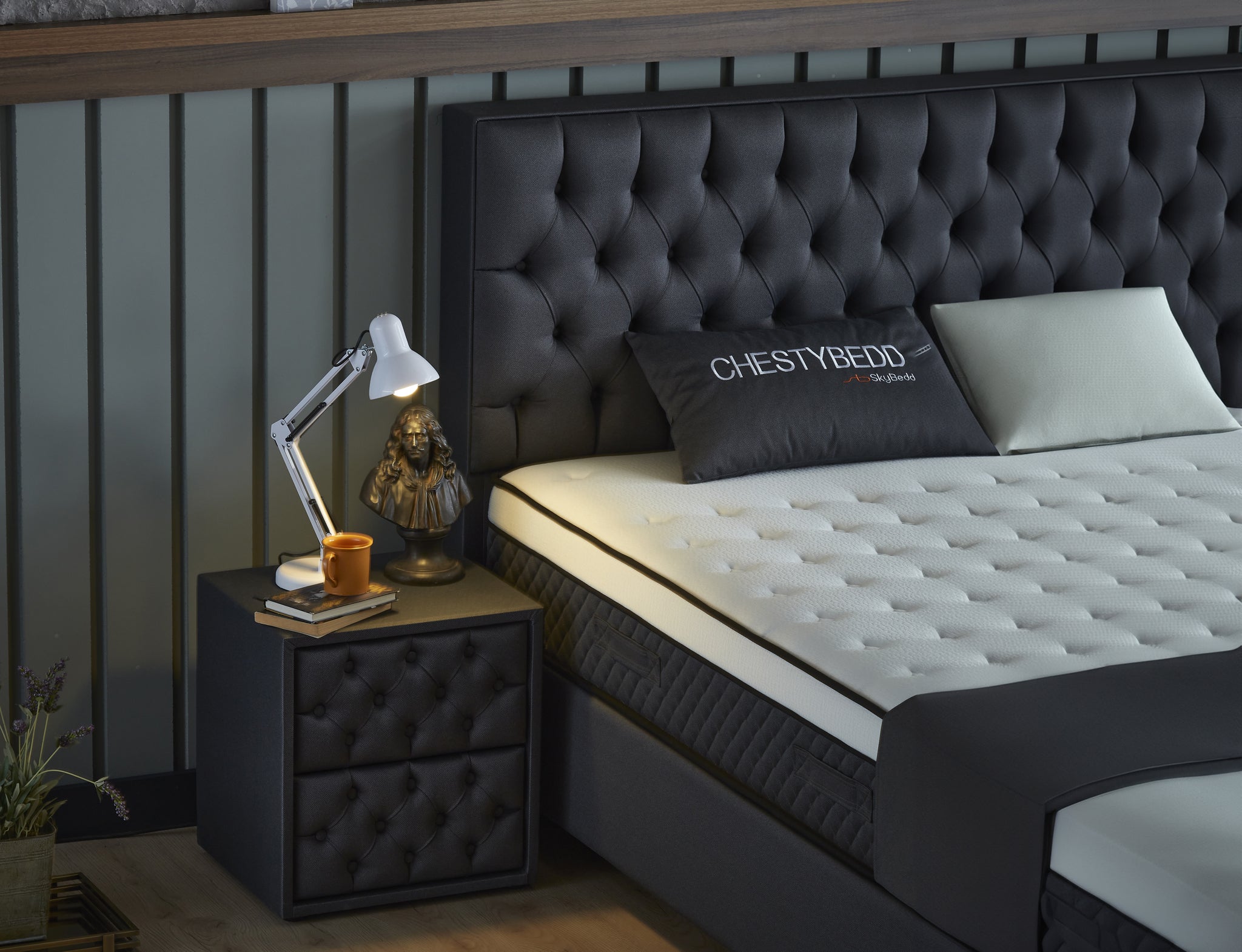 Opbergboxspring Chestybedd Antraciet 180x200