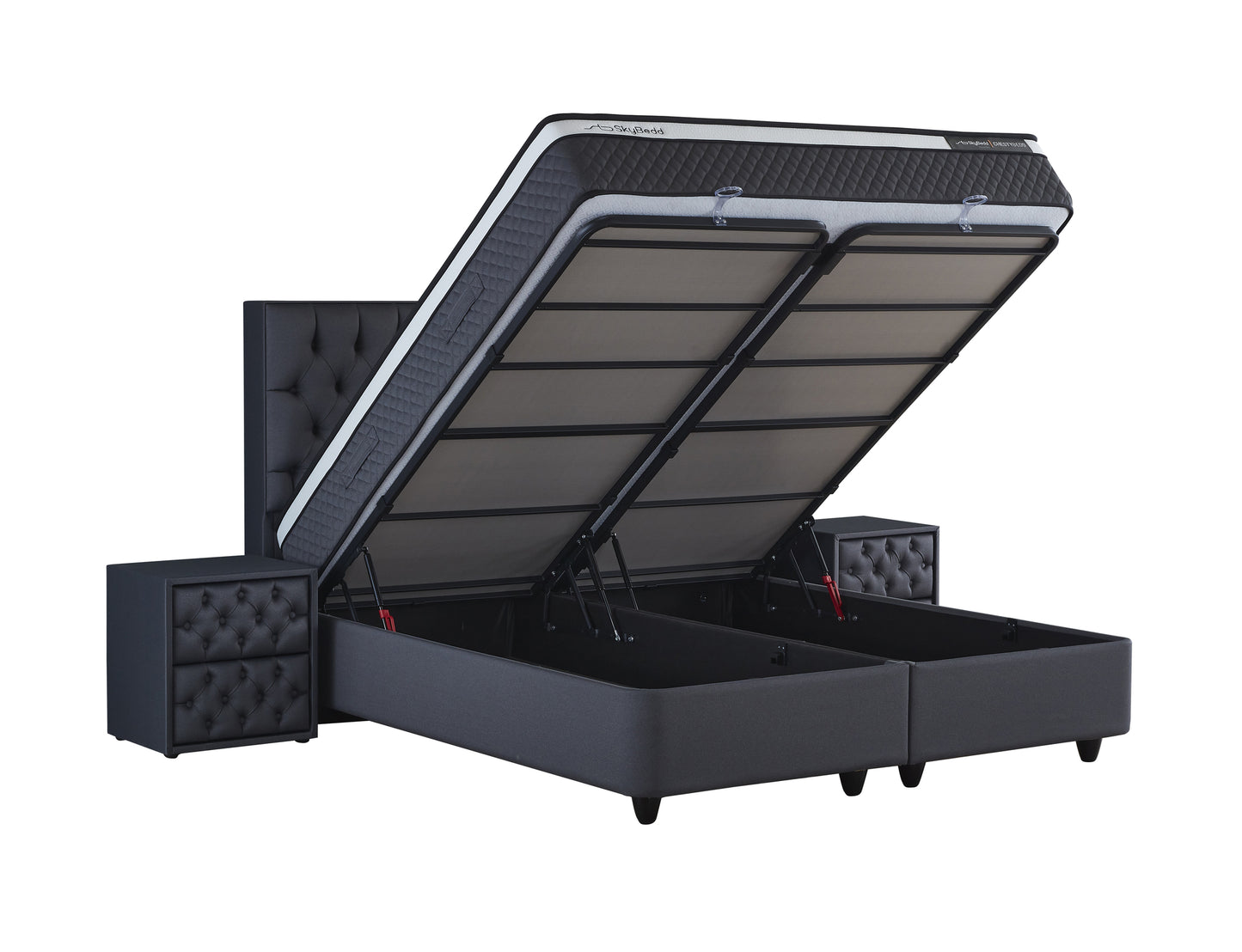 Opbergboxspring Chestybedd Antraciet 180x200