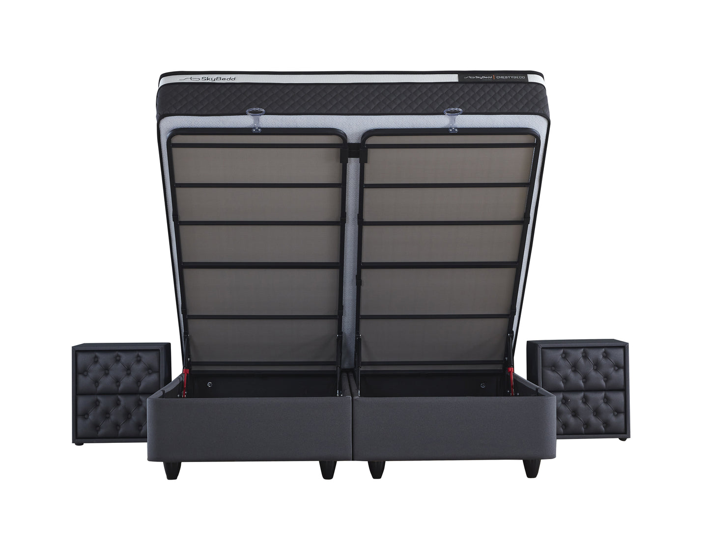 Opbergboxspring Chestybedd Antraciet 180x200