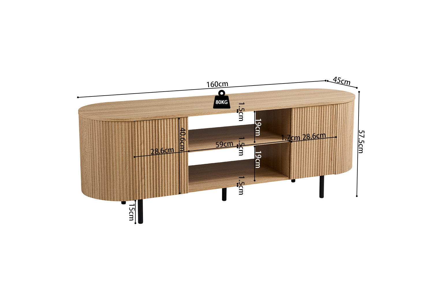 TV cabinet 'Lagos' 160 cm Decor Oak Natural