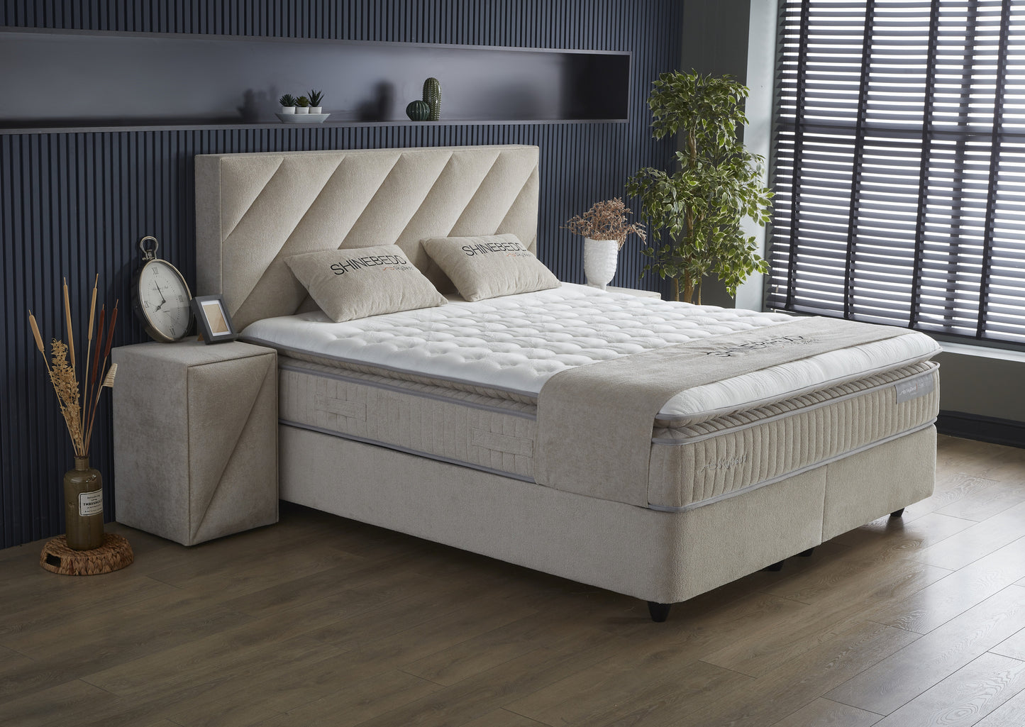 Opbergboxspring Shinebedd Beige 160x200