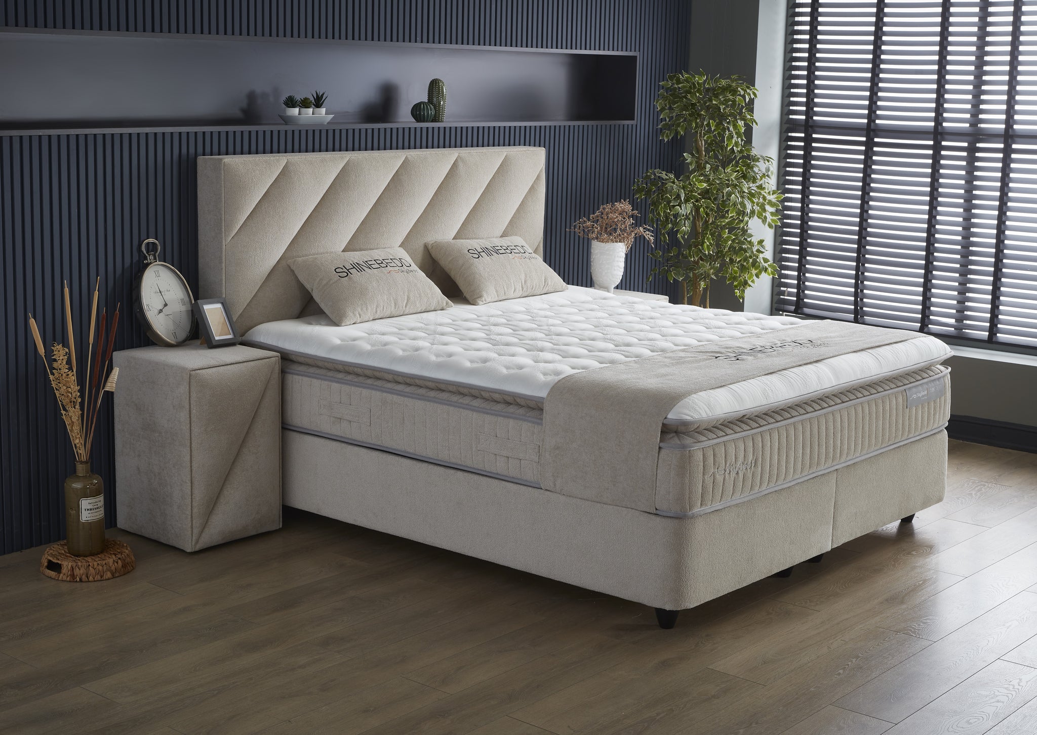 Opbergboxspring Shinebedd Beige 160x200