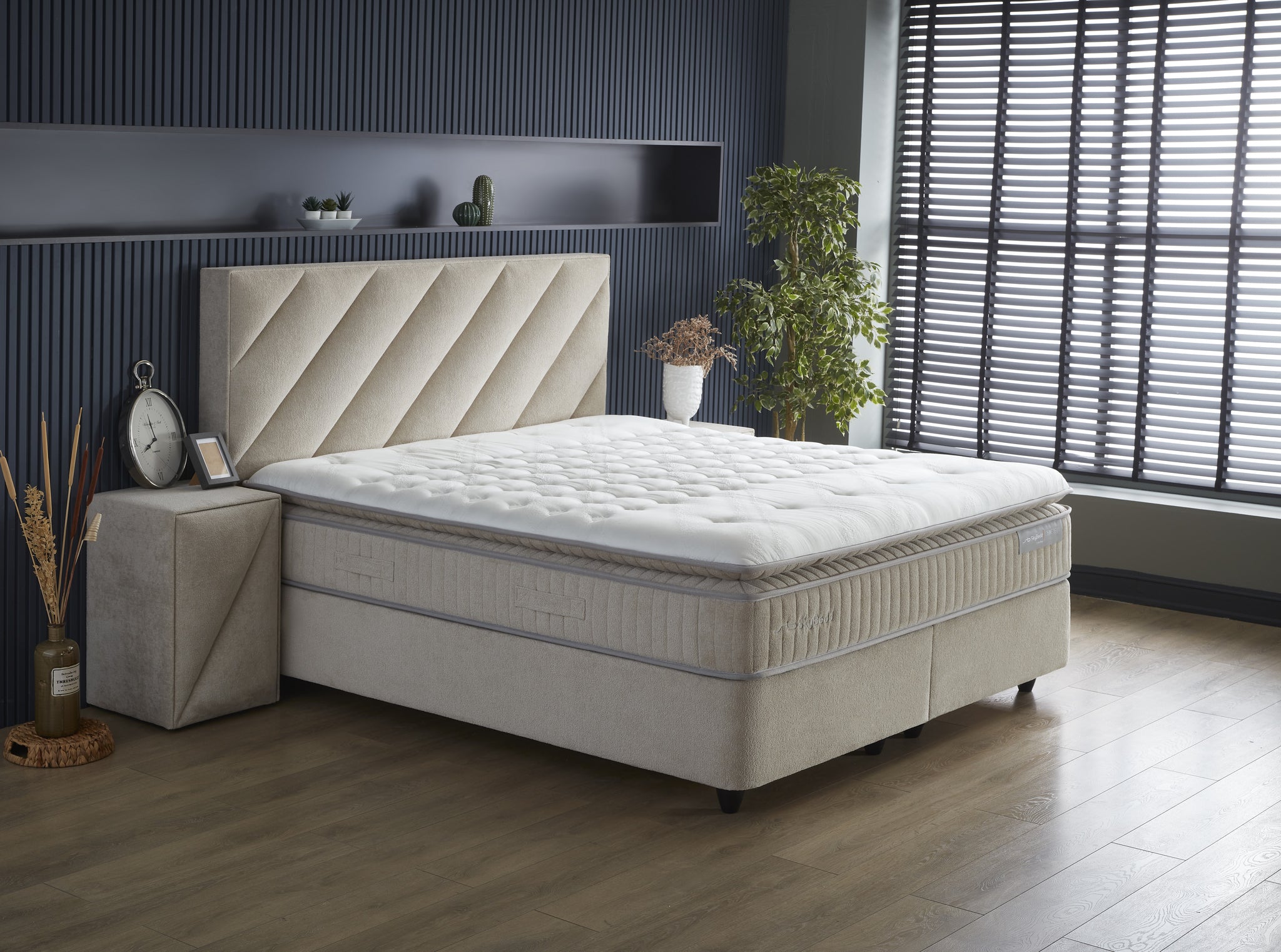 Opbergboxspring Shinebedd Beige 160x200