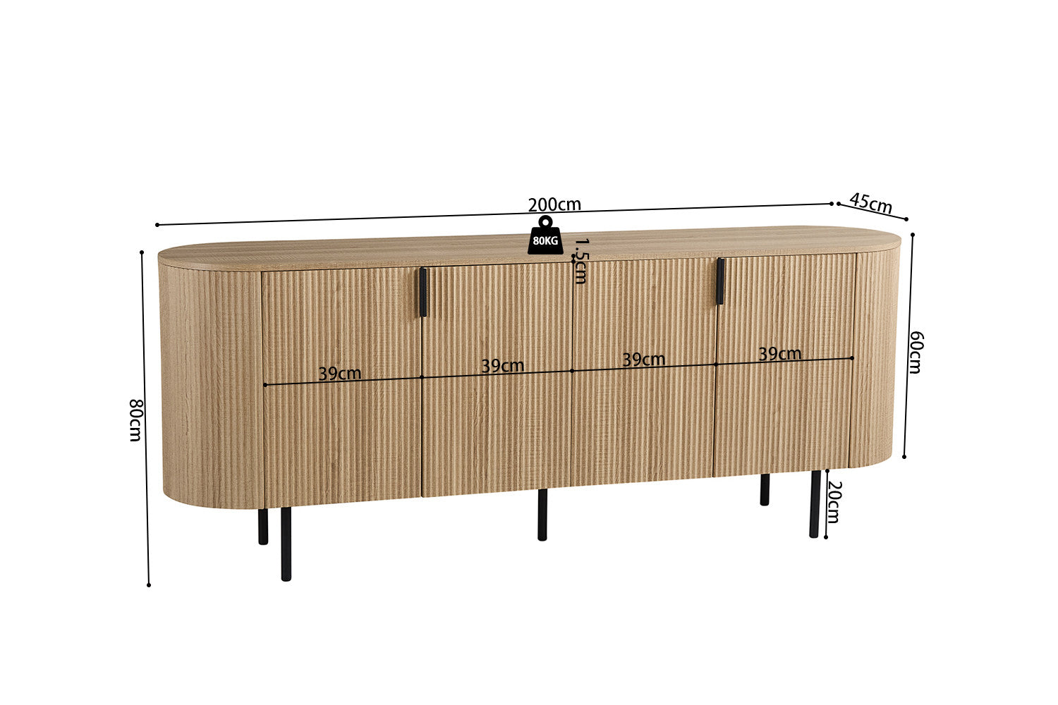 Sideboard 'Lagos' 200 cm Decor Oak Natural