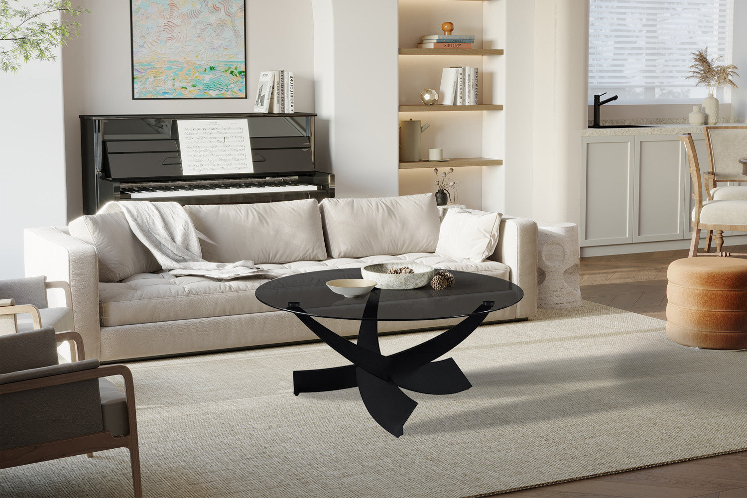 NEW - Coffee table 'Weston' Round Gray clear glass