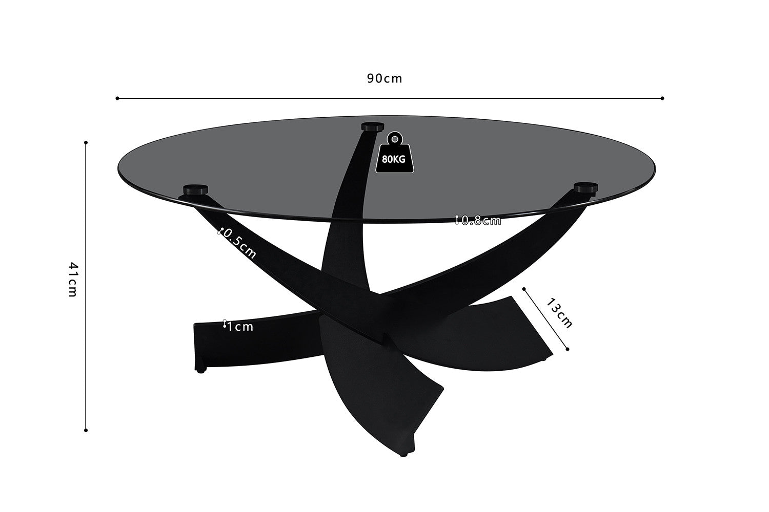 NEW - Coffee table 'Weston' Round Gray clear glass