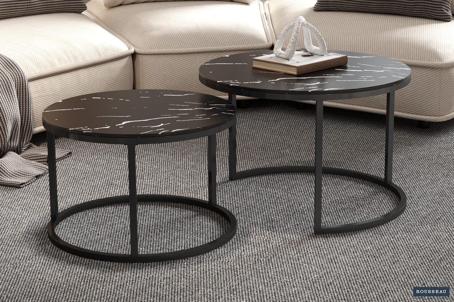 Coffee table 'Boston' Decor Glass Marble Black