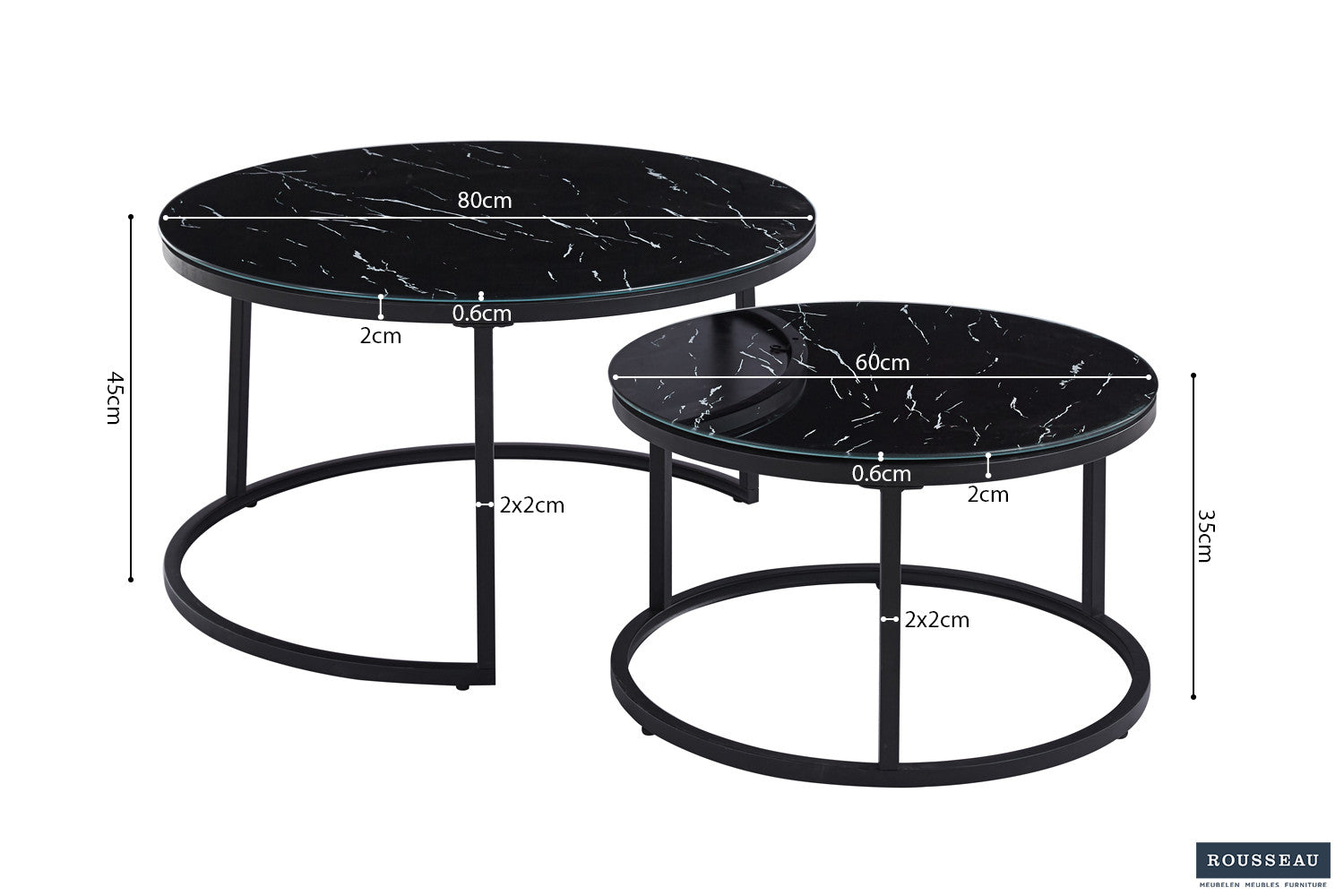 Coffee table 'Boston' Decor Glass Marble Black