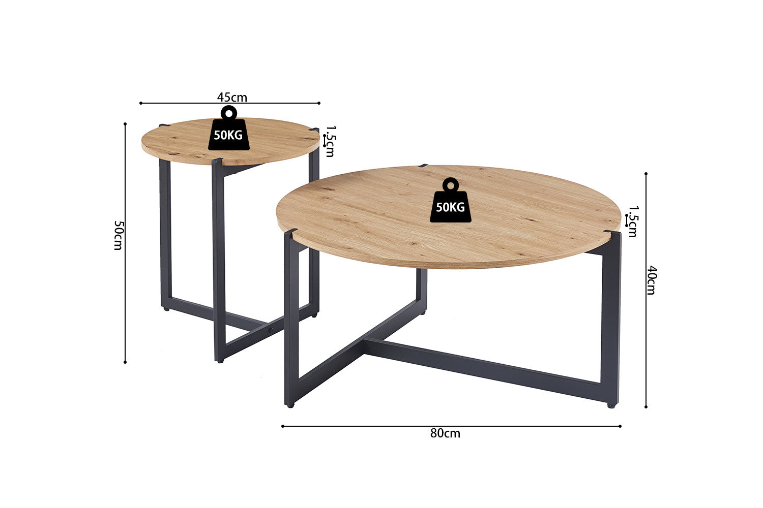 Set of 2 Coffee Tables 'Pola' Decor Old Oak