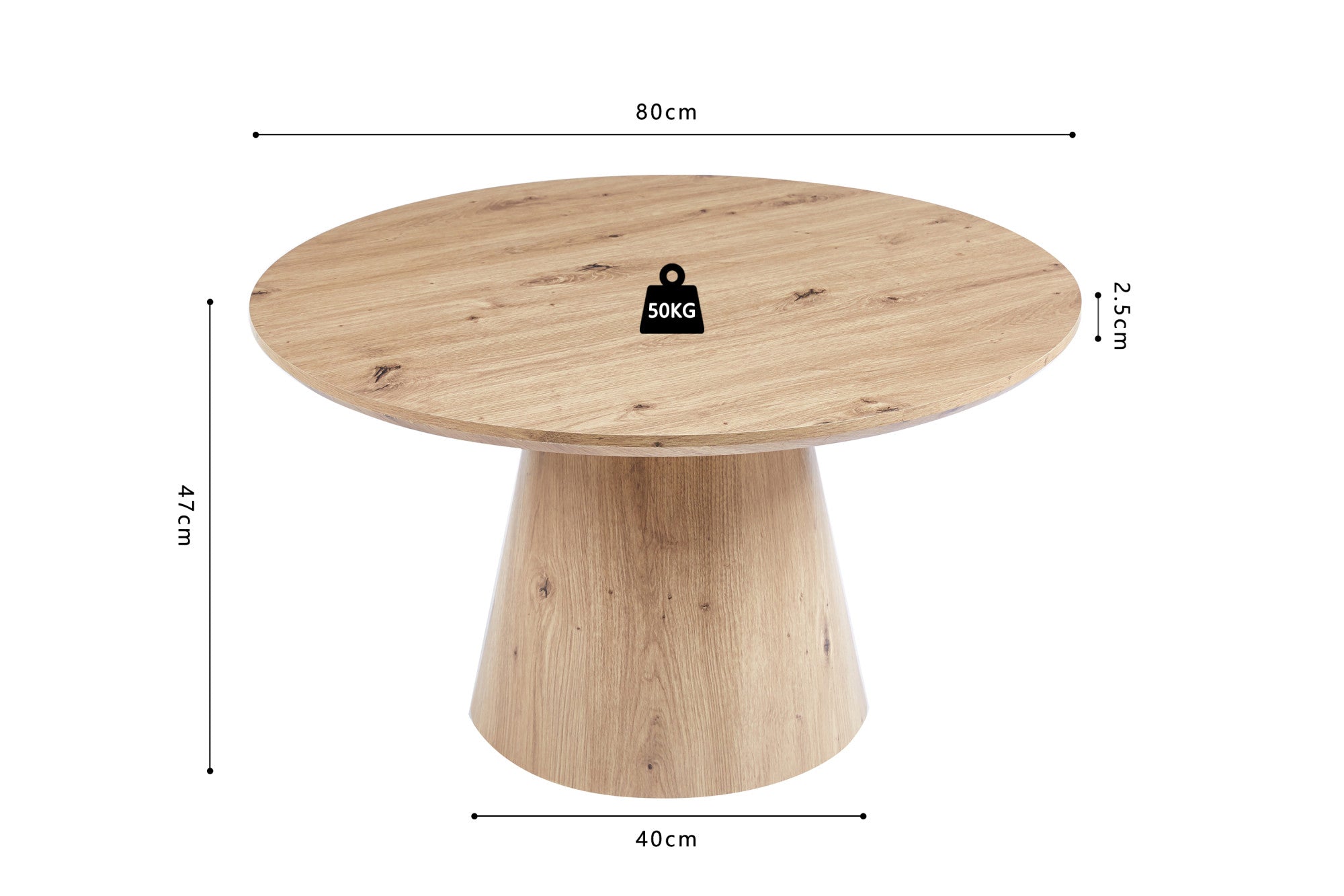 Coffee table 'Lukas' 80 cm Decor Old oak