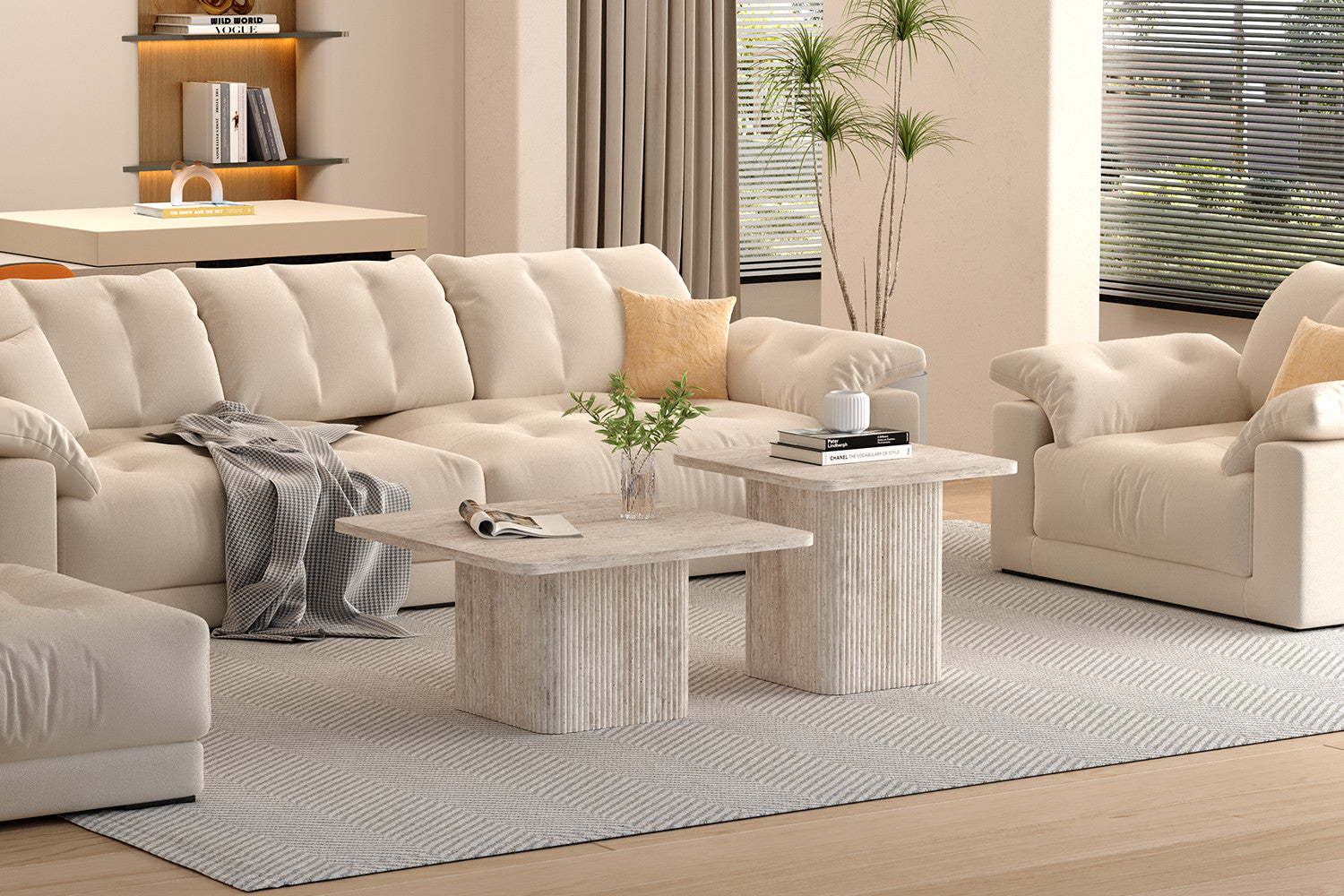 Set van 2 Salontafels 'Bobby' Decor travertin Beige