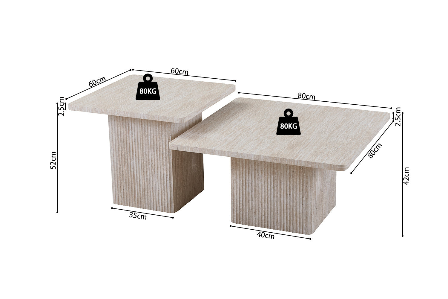 Set of 2 Coffee Tables 'Bobby' Decor Travertine Beige