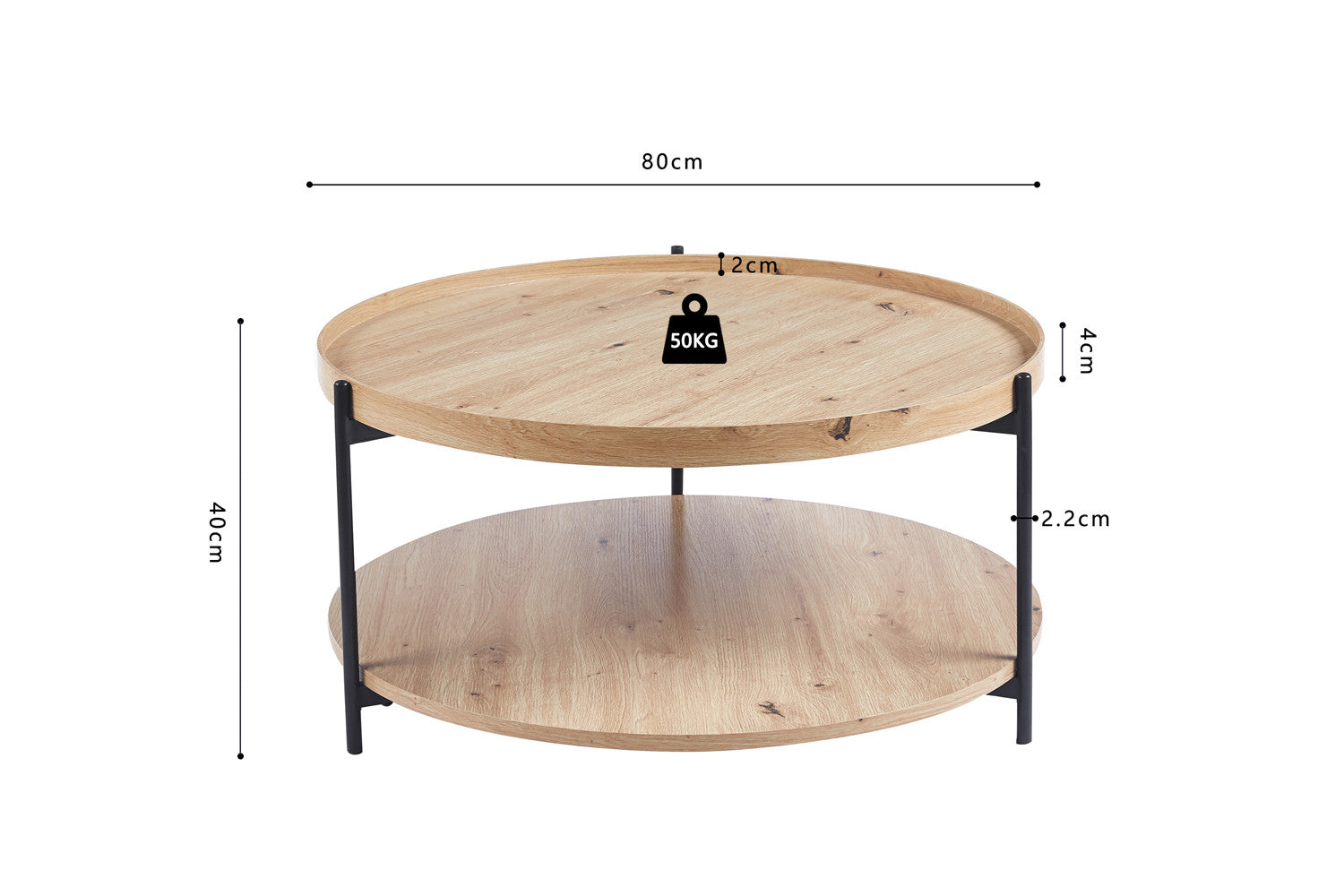Coffee table 'Dalina' 80 cm Decor Old oak