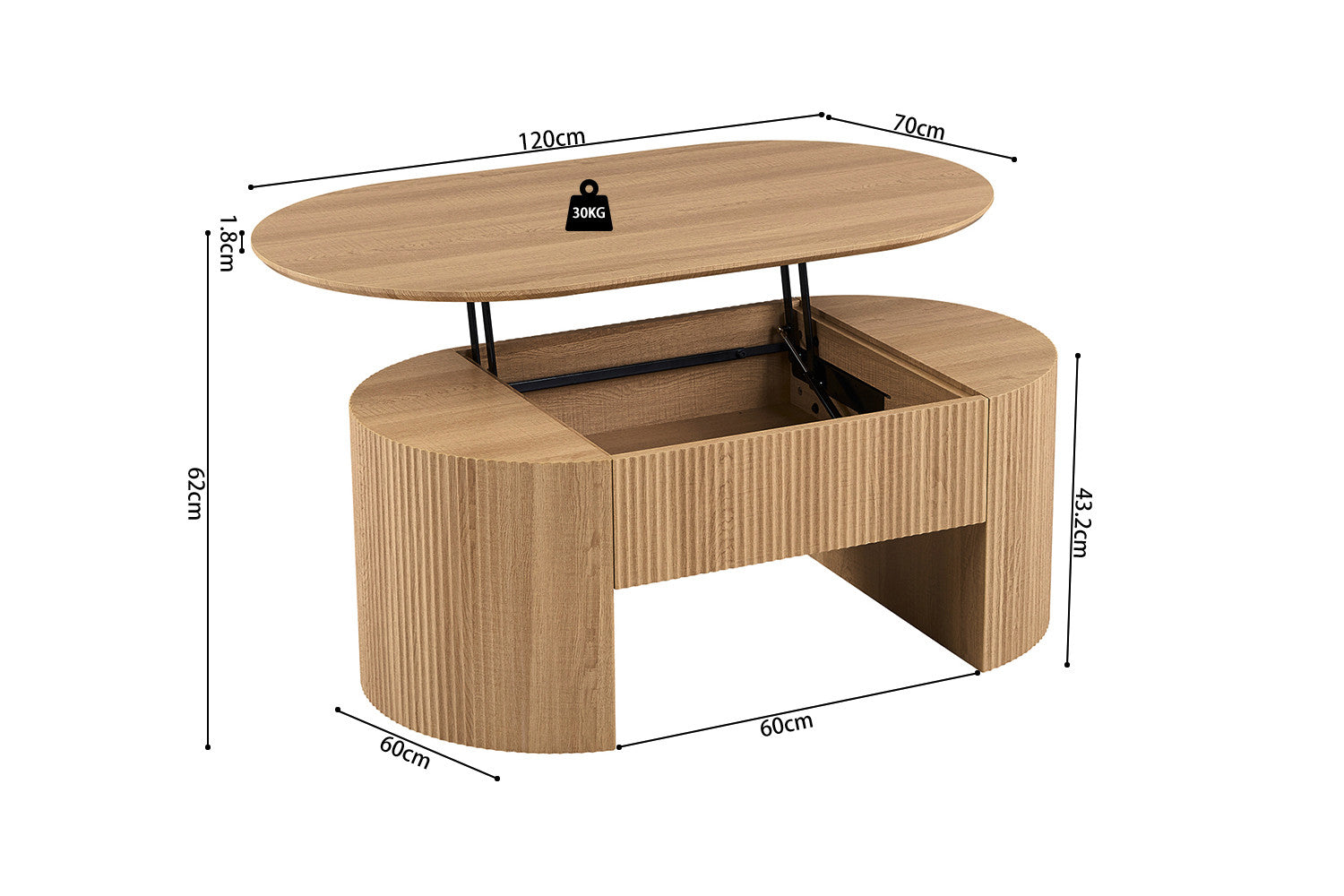 NEW - Coffee table 'Lagos' 120 cm Lift-top Decor Oak Natural
