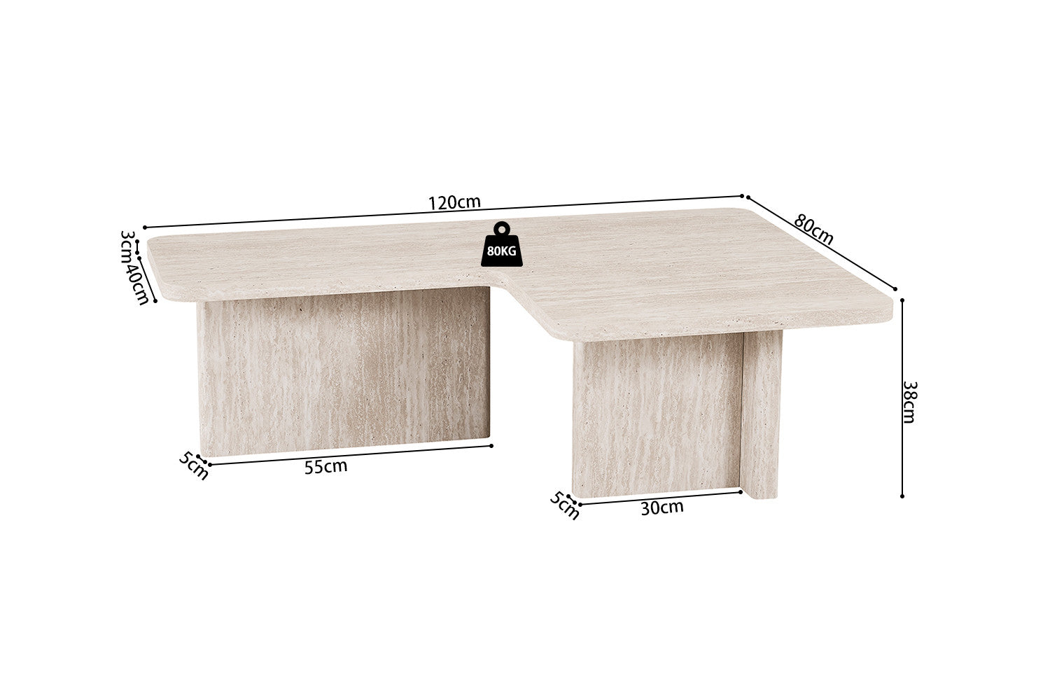 NEW - Coffee table 'Arallo' Decor Travertine Beige