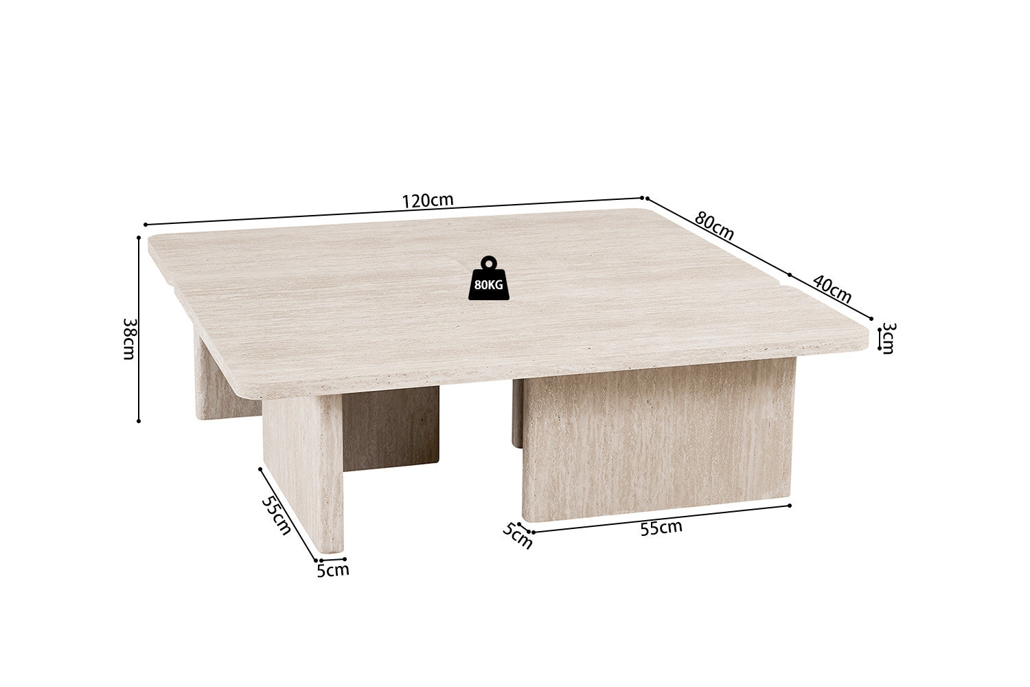 NEW - Coffee table 'Arallo' Decor Travertine Beige