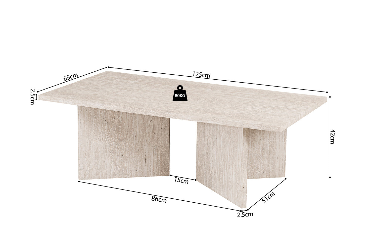 NEW - Coffee table 'Litar' Decor Travertine Beige