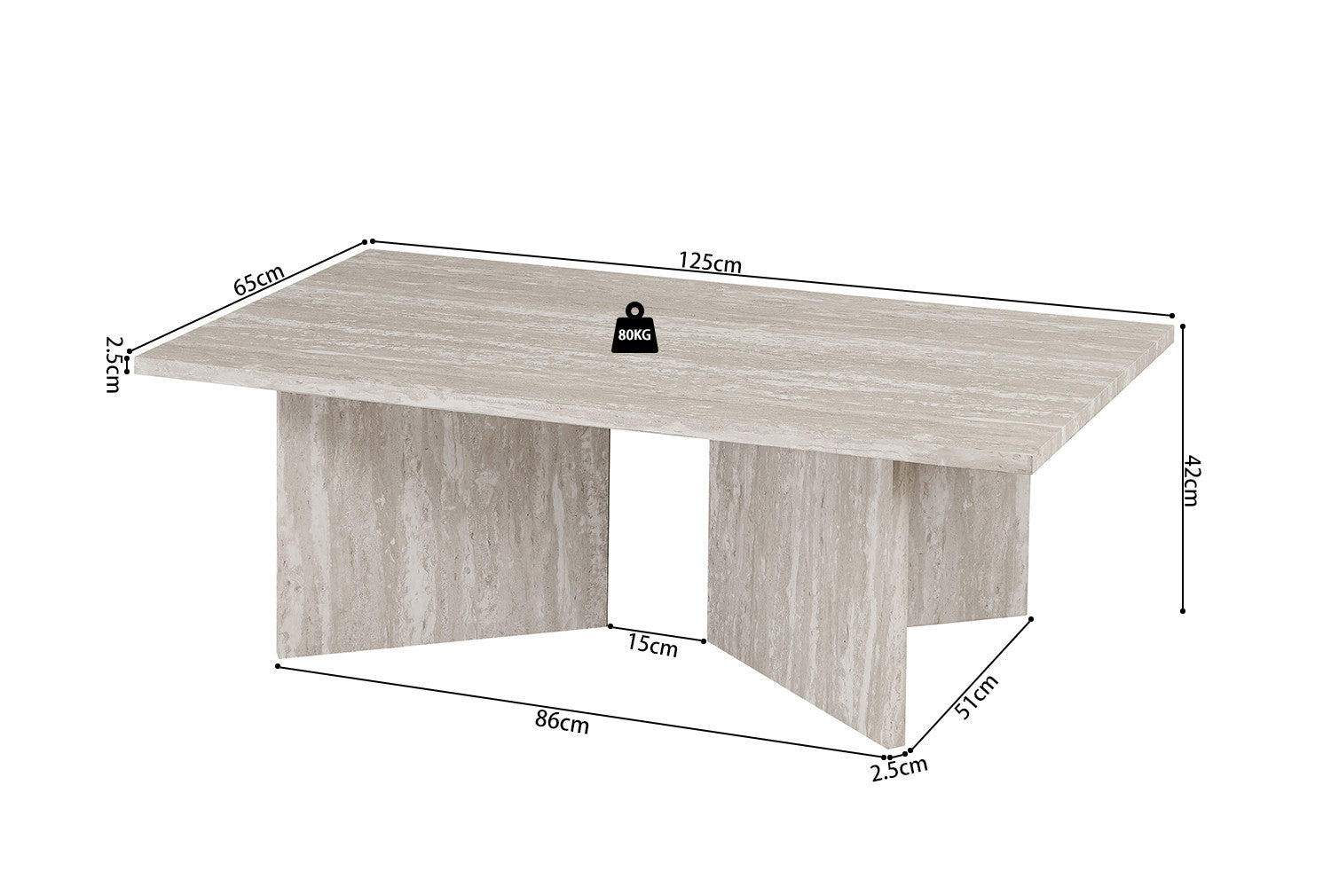 NEW - Coffee table 'Litar' Decor Travertine Gray