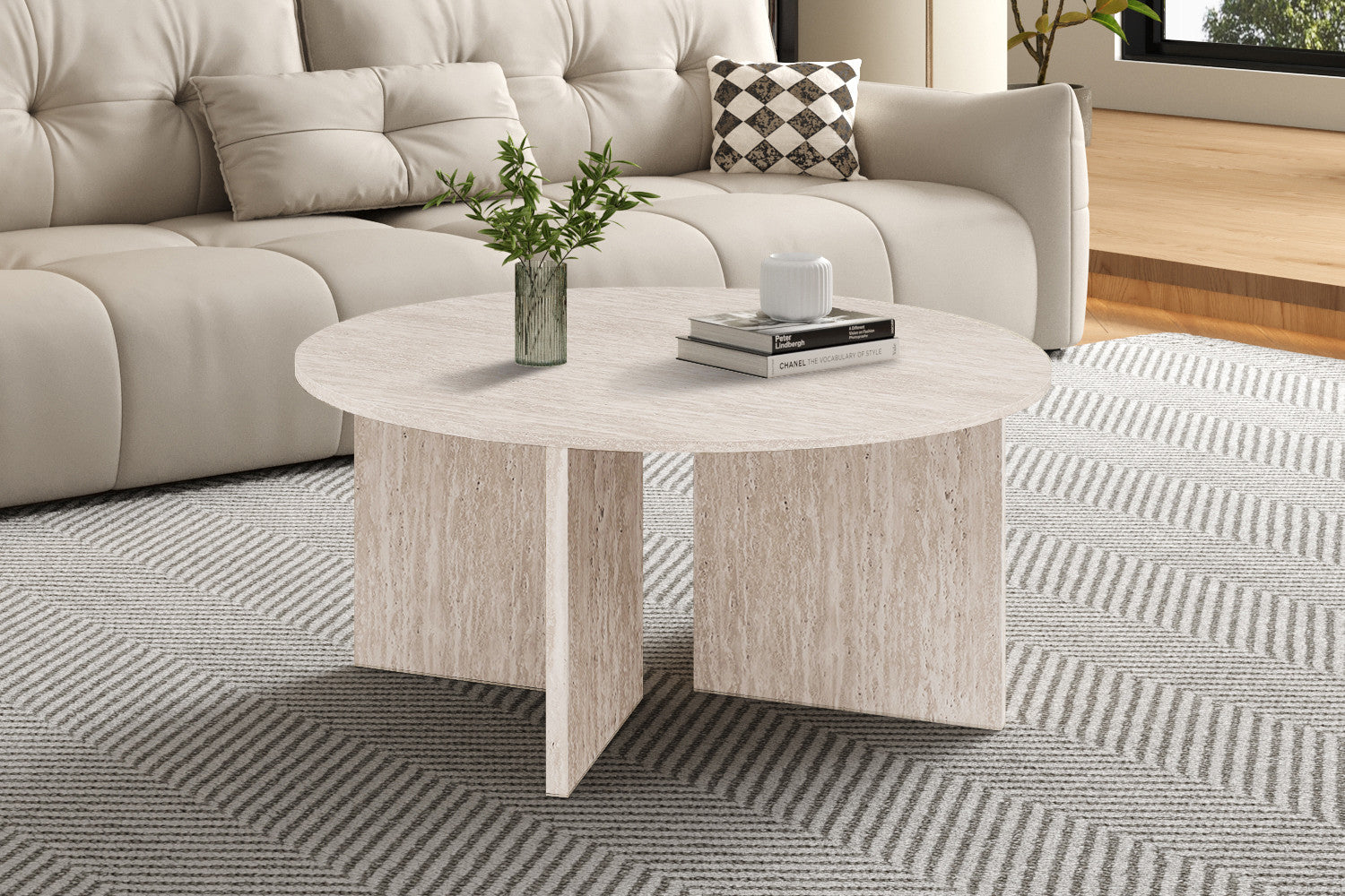 NEW - Coffee table 'Drasir' Round Decor Travertine Beige