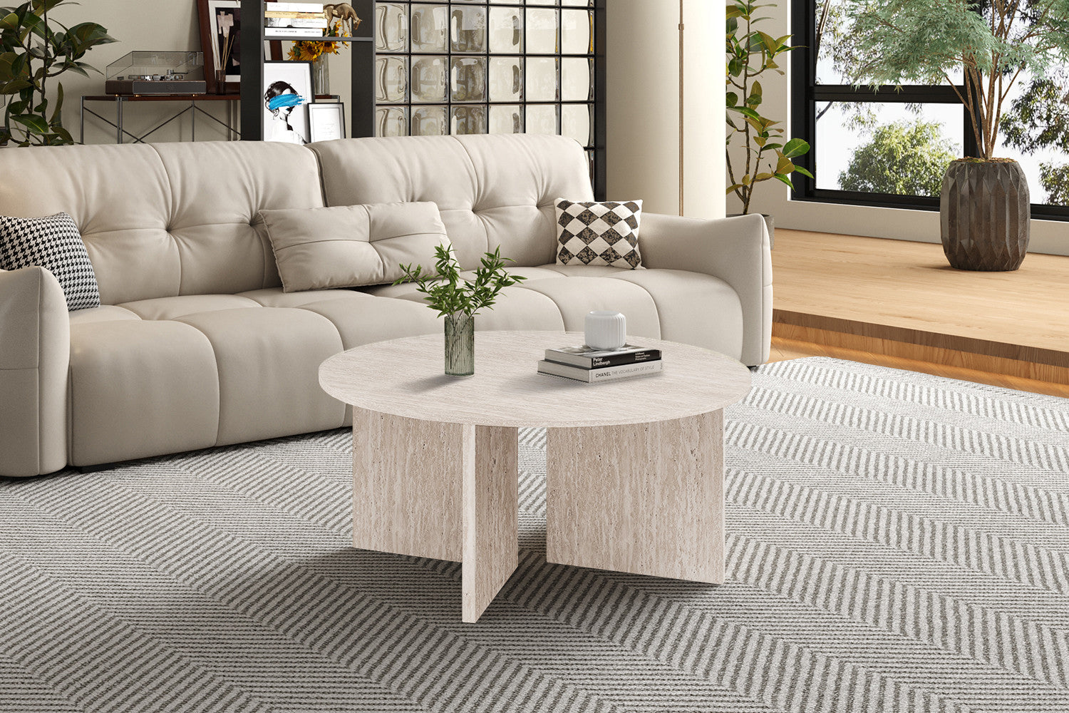 NEW - Coffee table 'Drasir' Round Decor Travertine Beige