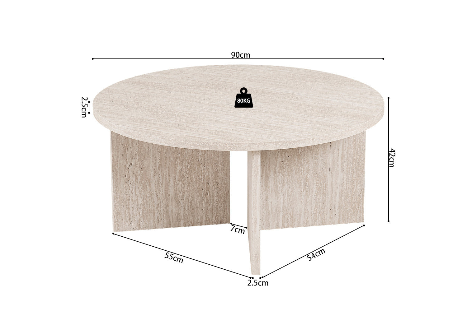NEW - Coffee table 'Drasir' Round Decor Travertine Beige
