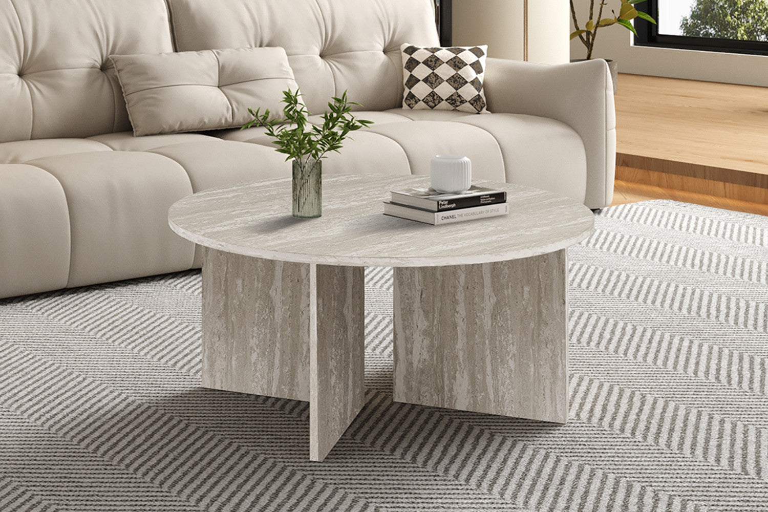 NEW - Coffee table 'Drasir' Round Decor Travertine Gray