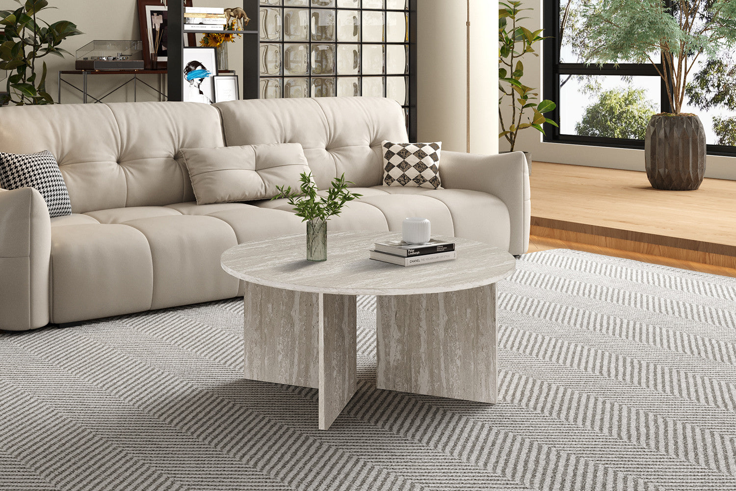 NEW - Coffee table 'Drasir' Round Decor Travertine Gray