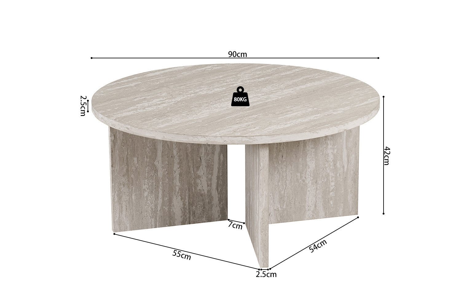 NEW - Coffee table 'Drasir' Round Decor Travertine Gray