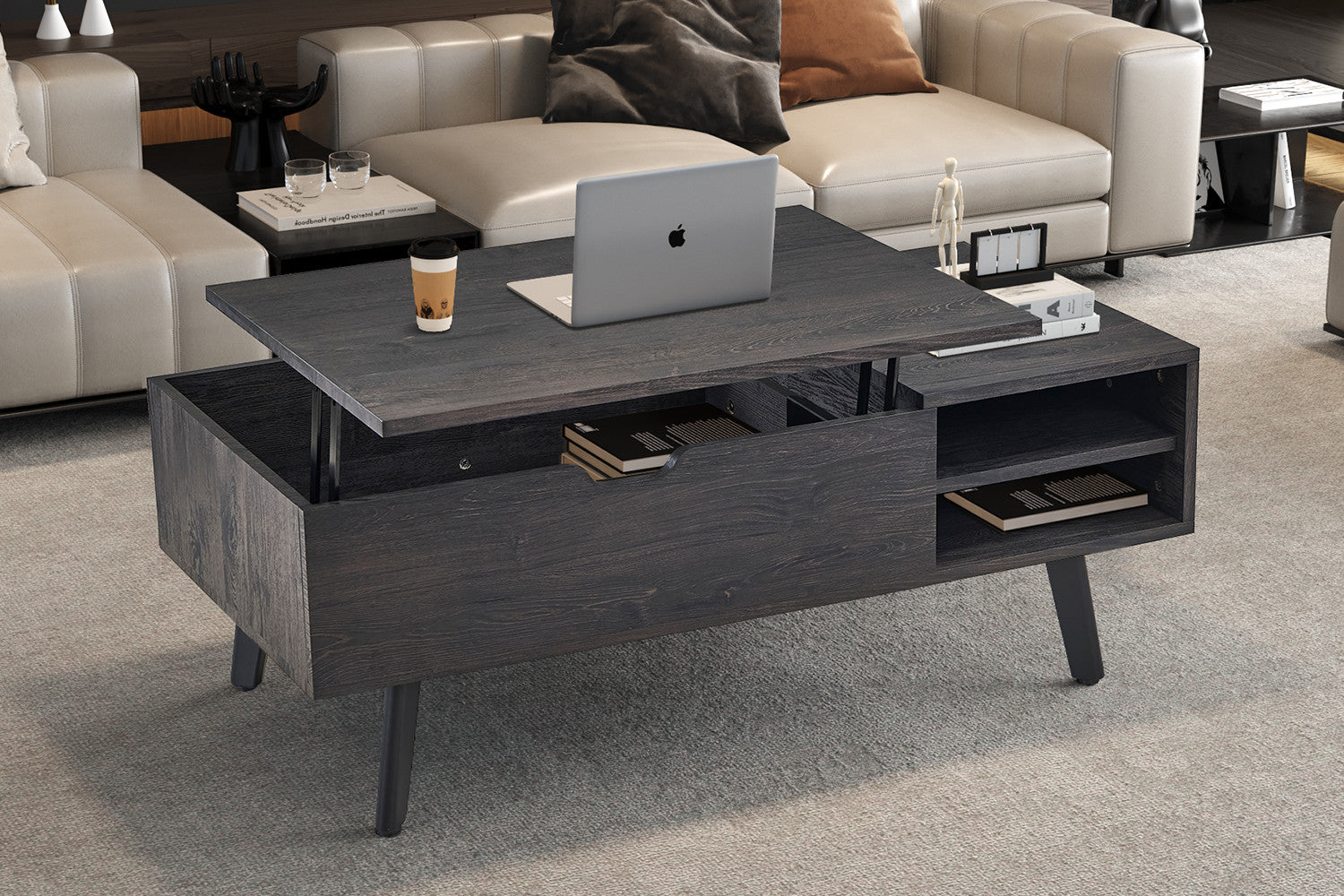 NEW - Coffee table 'Justine' Folding top Decor Dark brown