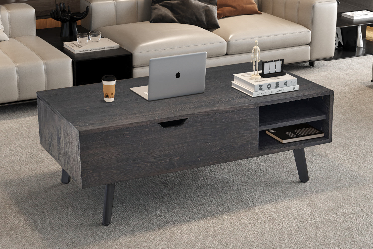 NEW - Coffee table 'Justine' Folding top Decor Dark brown