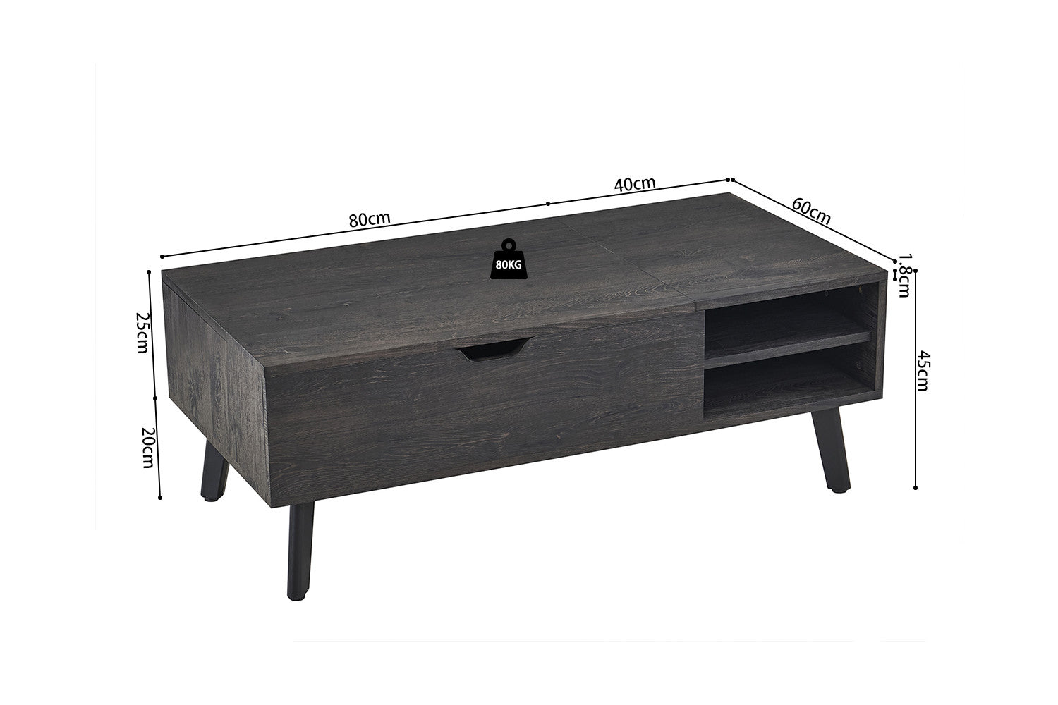 NEW - Coffee table 'Justine' Folding top Decor Dark brown