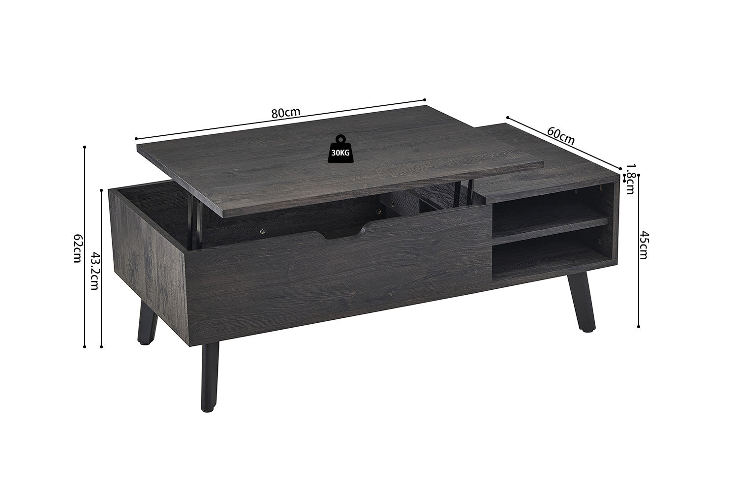NEW - Coffee table 'Justine' Folding top Decor Dark brown