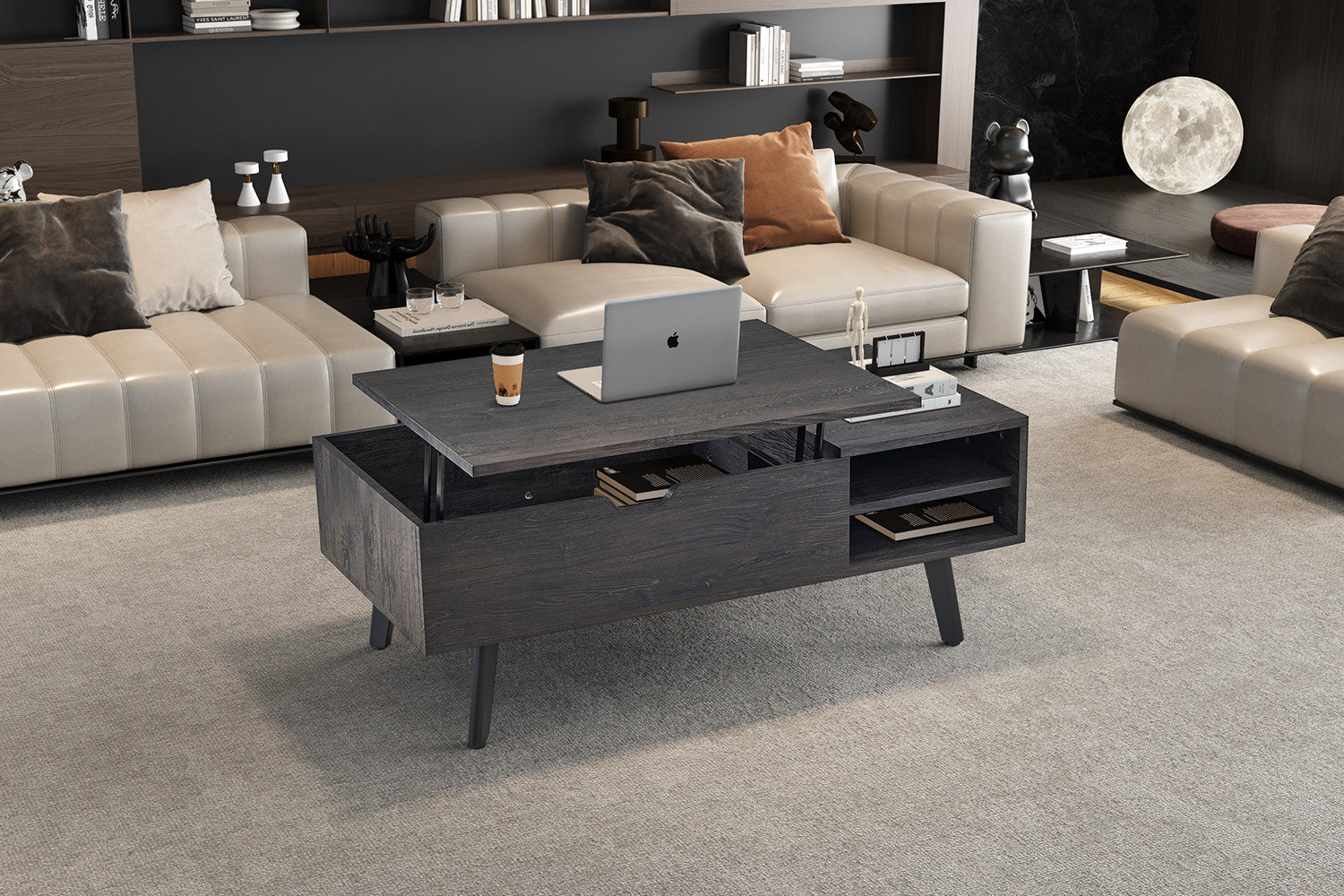 NEW - Coffee table 'Justine' Folding top Decor Dark brown