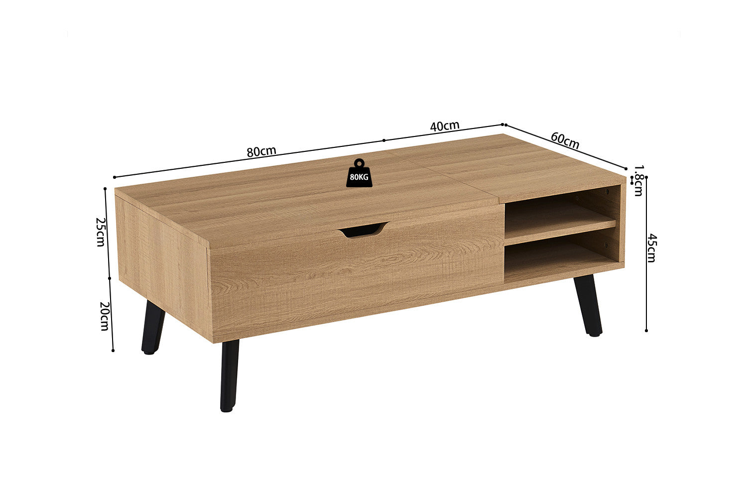 NEW - Coffee table 'Justine' Folding top Decor Oak Natural