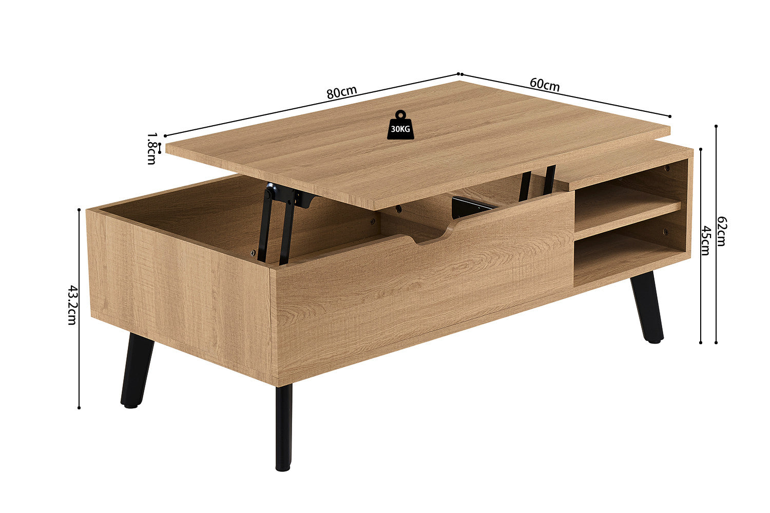 NEW - Coffee table 'Justine' Folding top Decor Oak Natural