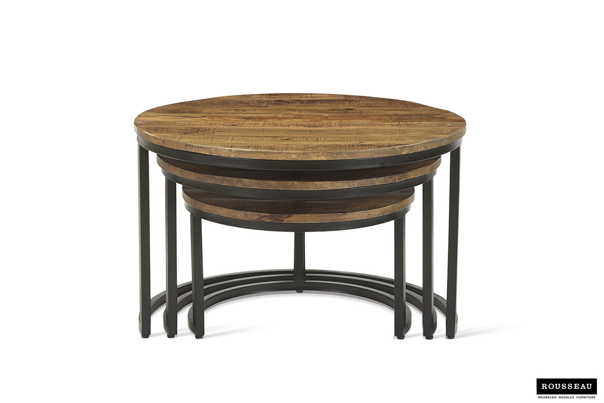 'Arnod' coffee table, 3-piece, mango wood