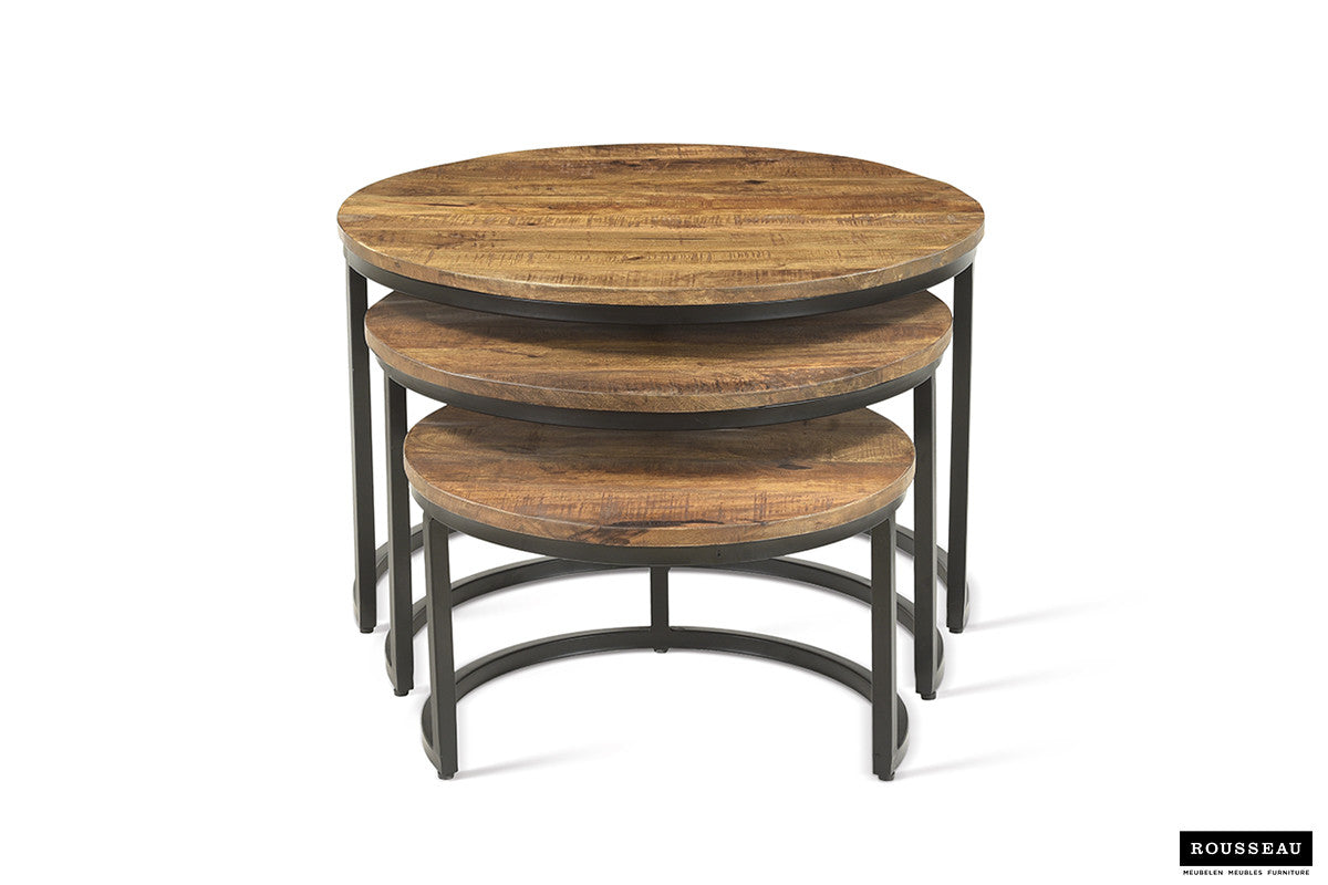 'Arnod' coffee table, 3-piece, mango wood